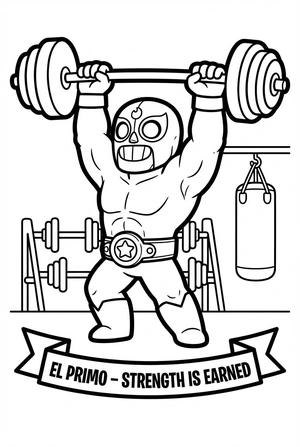 Brawl Stars kleurplaat van El Primo die een gewicht tilt in de sportschool met dumbbells.