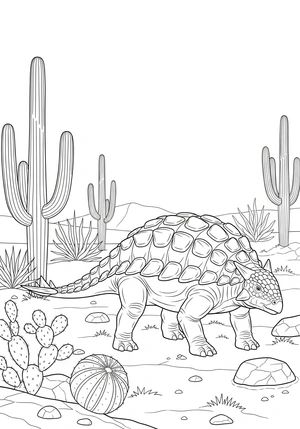 Ankylosaurus in een woestijnlandschap kleurplaat