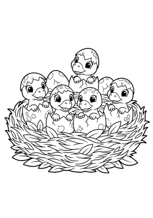 Baby dino's in een nest vol eieren kleurplaat