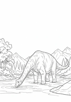 Brachiosaurus bij een rivier kleurplaat