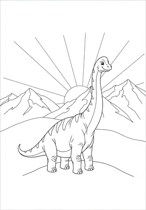 Brachiosaurus bij zonsopkomst kleurplaat