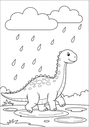 Dino in een regenbui kleurplaat