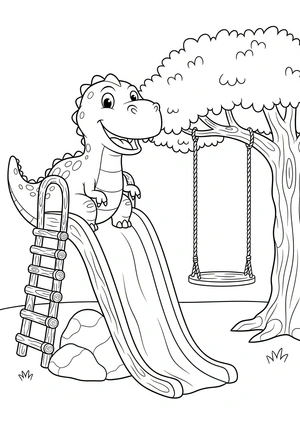 Dino in een speeltuin kleurplaat