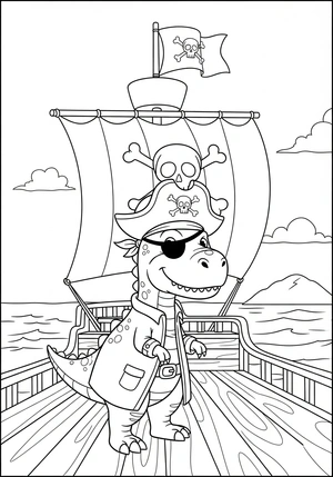 Dino piraat op een schip kleurplaat