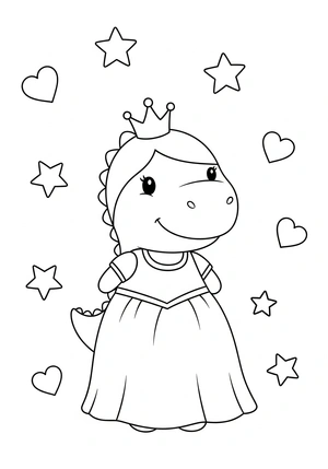 Dino prinses met kroon en jurk kleurplaat
