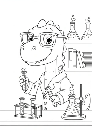 Dino wetenschapper in een laboratorium kleurplaat