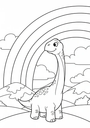Dinosaurus en een regenboog na de storm kleurplaat
