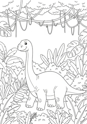 Dinosaurus in de jungle met lianen kleurplaat