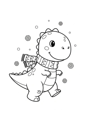 Dinosaurus in de sneeuw met sjaal kleurplaat