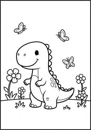 Dinosaurus in een bloemenveld kleurplaat