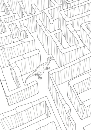 Dinosaurus in een doolhof van rotsen kleurplaat