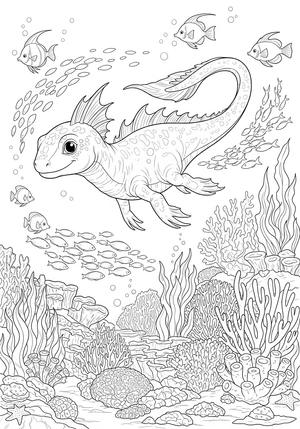 Dinosaurus in een onderwaterwereld kleurplaat