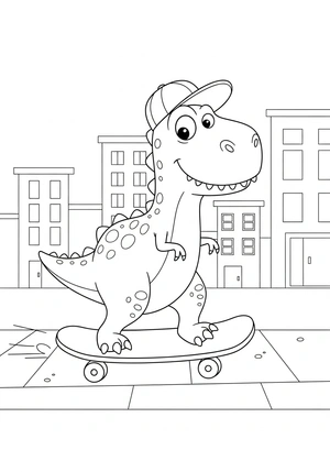 Dinosaurus op een skateboard kleurplaat