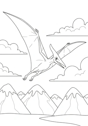 Pterodactylus vliegend boven de bergen kleurplaat