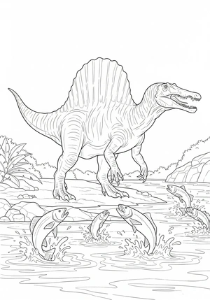 Spinosaurus bij een rivier kleurplaat