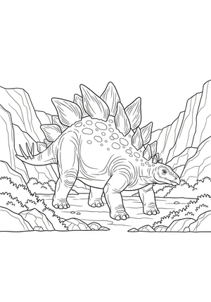 Stegosaurus in een rotsachtig landschap kleurplaat