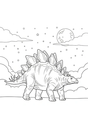 Stegosaurus onder de sterrennacht kleurplaat