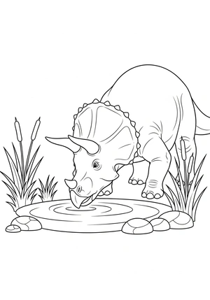 Triceratops bij een poel kleurplaat
