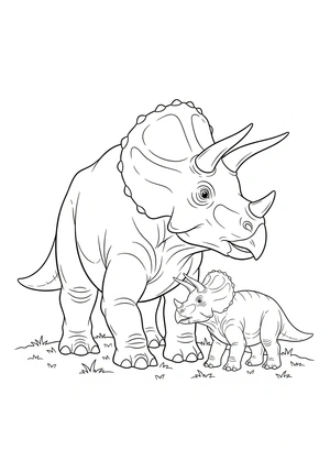 Triceratops moeder en jong kleurplaat