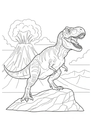 Tyrannosaurus rex brullend op een rots kleurplaat