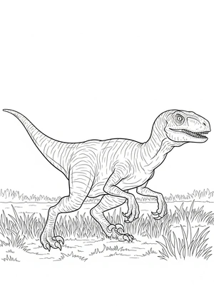 Velociraptor op jacht door het gras kleurplaat
