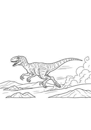 Velociraptor rent over rotsachtige heuvels kleurplaat
