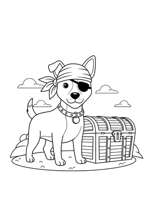 Hond als piraat met schatkist kleurplaat