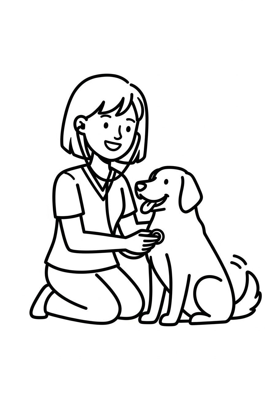 Hond kleurplaat van een hond bij de dierenarts met een stethoscoop, kindvriendelijk om in te kleuren.