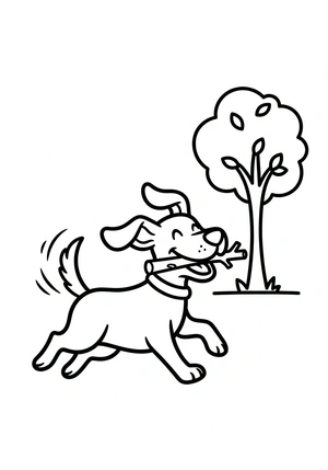 Hond die een stok haalt kleurplaat