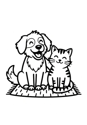 Hond en kat als vrienden kleurplaat