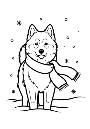 Hond in de sneeuw met sjaal kleurplaat