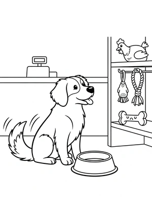 Hond in een dierenwinkel kleurplaat