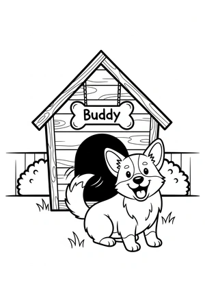 Hond in een hondenhok kleurplaat