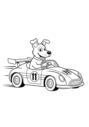 Hond in een raceauto kleurplaat