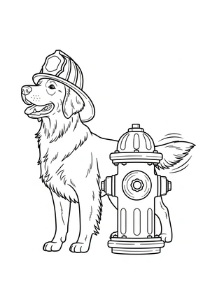 Hond met brandweerhelm kleurplaat