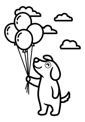 Hond met een ballonboeket kleurplaat