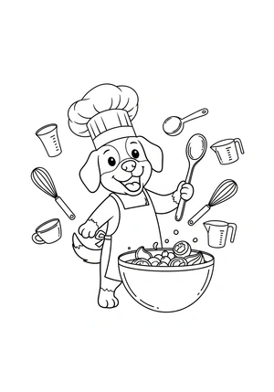 Hond met een chef-kok muts kleurplaat