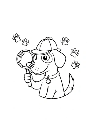 Hond met een hoed als detective kleurplaat