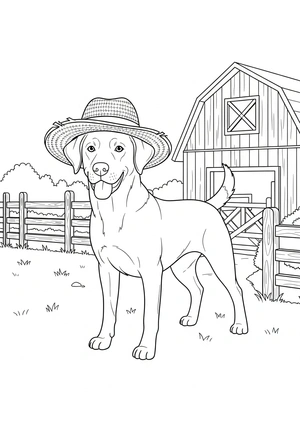 Hond met een hoed op de boerderij kleurplaat