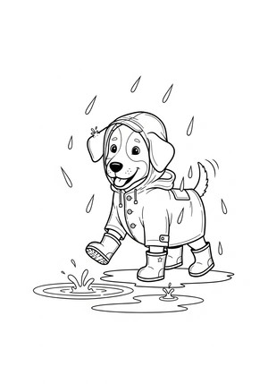 Hond met een regenjas kleurplaat