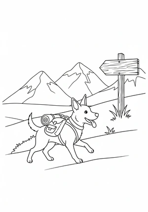 Hond met een rugzak op avontuur kleurplaat
