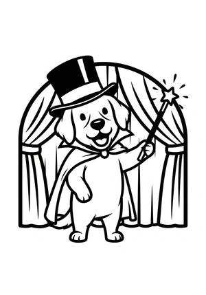 Hond met een toverstaf als magiër kleurplaat