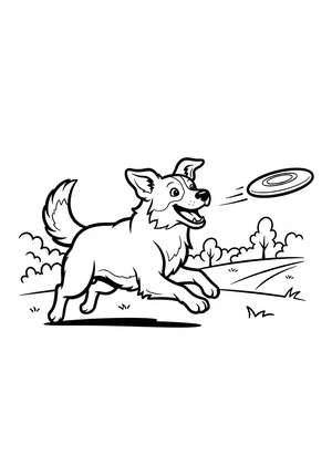 Hond met een vliegende frisbee kleurplaat