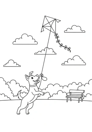 Hond met een vlieger kleurplaat