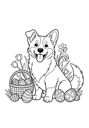 Hond met paaseieren kleurplaat