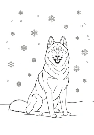 Husky met sneeuwvlokken kleurplaat