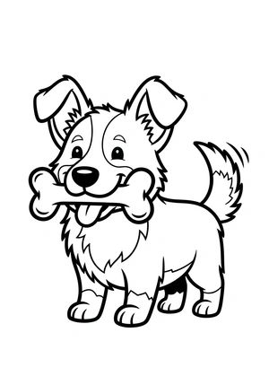 Vrolijke hond met bot kleurplaat