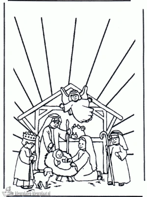 Kerststal kleurplaten om te printen en kleuren