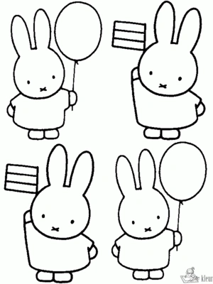 Nijntje met ballon en vlaggetjes kleurplaat