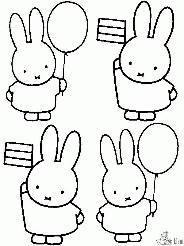 Nijntje met ballon en vlaggetjes kleurplaat